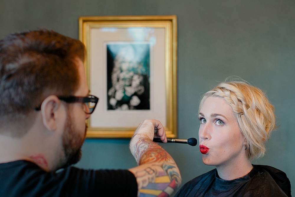 bride getting ready at justine secret house